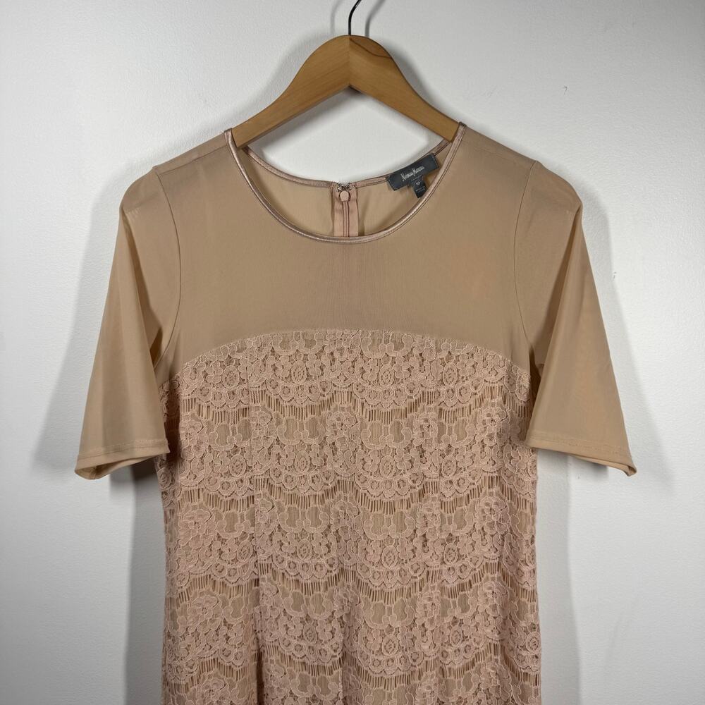 Neiman Marcus Dress Women‎ 10 Nude Tan Lace Modest Minimal Elegant Old Money - Picture 3 of 7